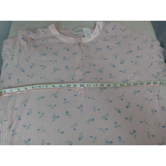 Delicates Womens Large Pink Floral Ribbed Knit Nightgown Sleep Dress Henley Cozy - Picture 10 of 10